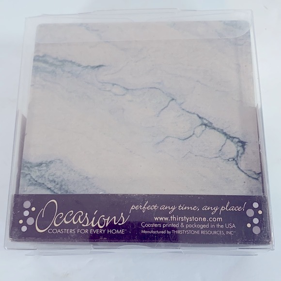 Occasions NIB Faux Marble Style Stoneware Set of 4 Cork Backing Drink Coasters - Picture 5 of 7